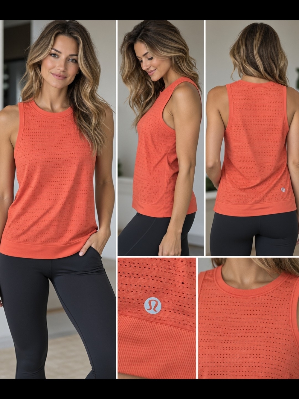 lululemon athletica Orange Perforated Muscle Tank